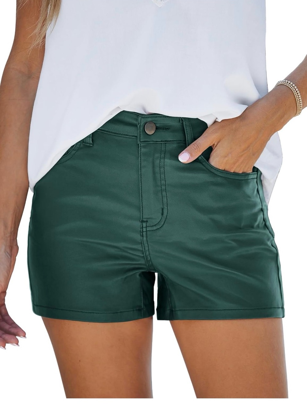 High-Waist Forest Green Women's Shorts - Modern Casual